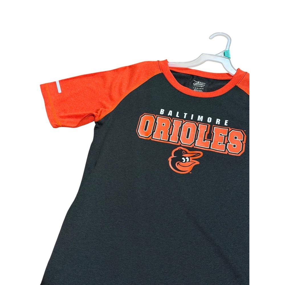 NWT Baltimore Orioles Boys Large 10/12 Shirt Genuine Merch Colorblock Raglan MLB